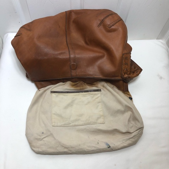 Gianni Bini Brown Leather Vintage Studded Hobo Magnetic Closure Fringe Bag Purse - Picture 10 of 16